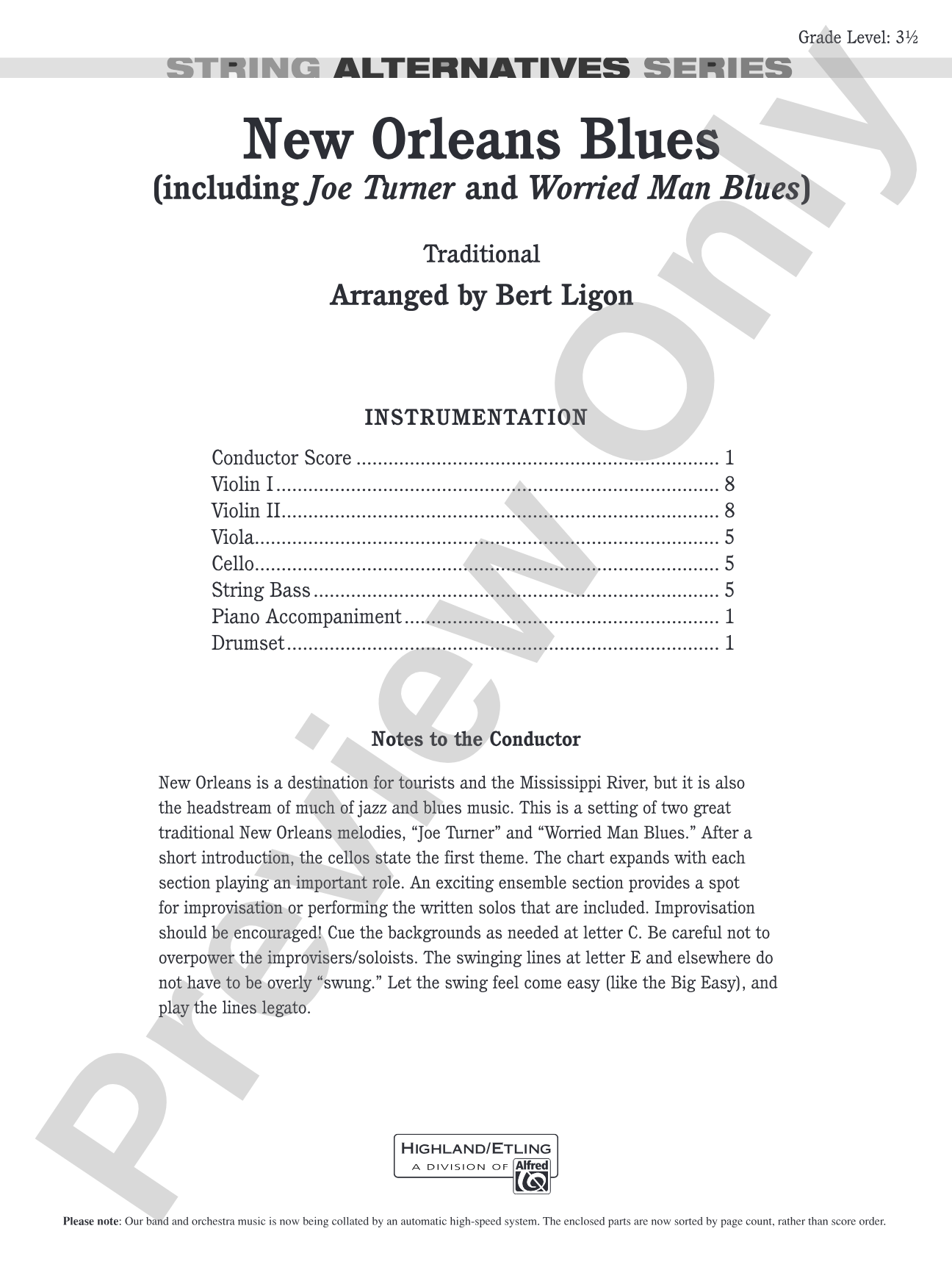 New Orleans Blues: String Orchestra Conductor Score & Parts