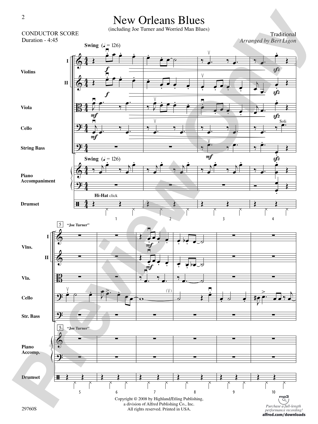 New Orleans Blues: String Orchestra Conductor Score & Parts