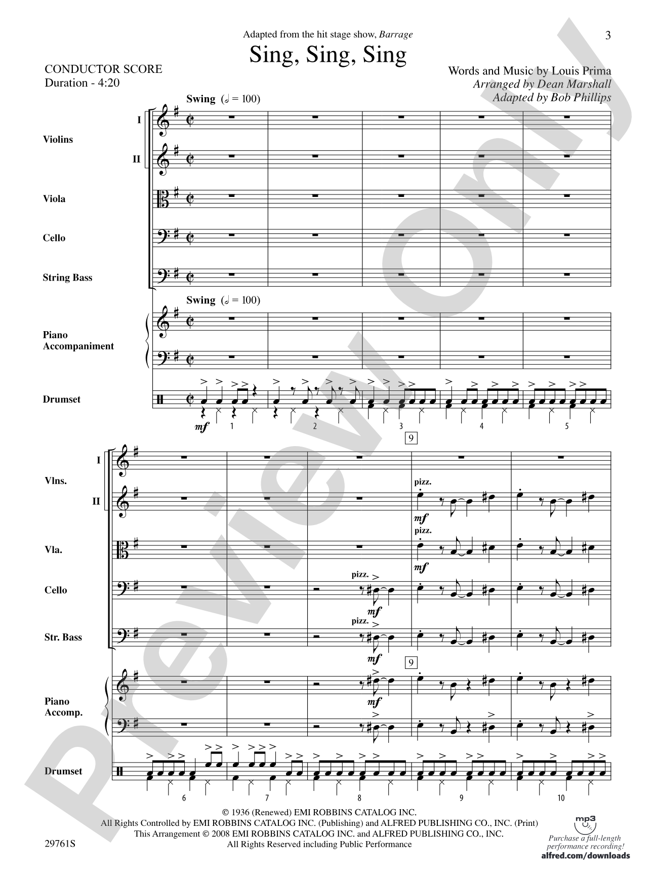 Sing, Sing, Sing (adapted from the stage show Barrage): String Orchestra Conductor Score & Parts
