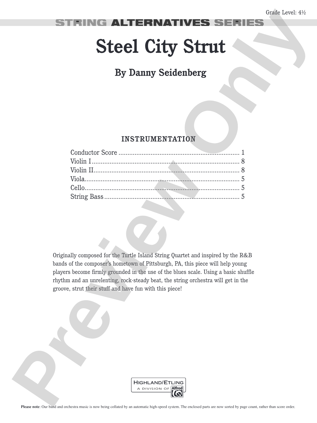 Steel City Strut: String Orchestra Conductor Score & Parts