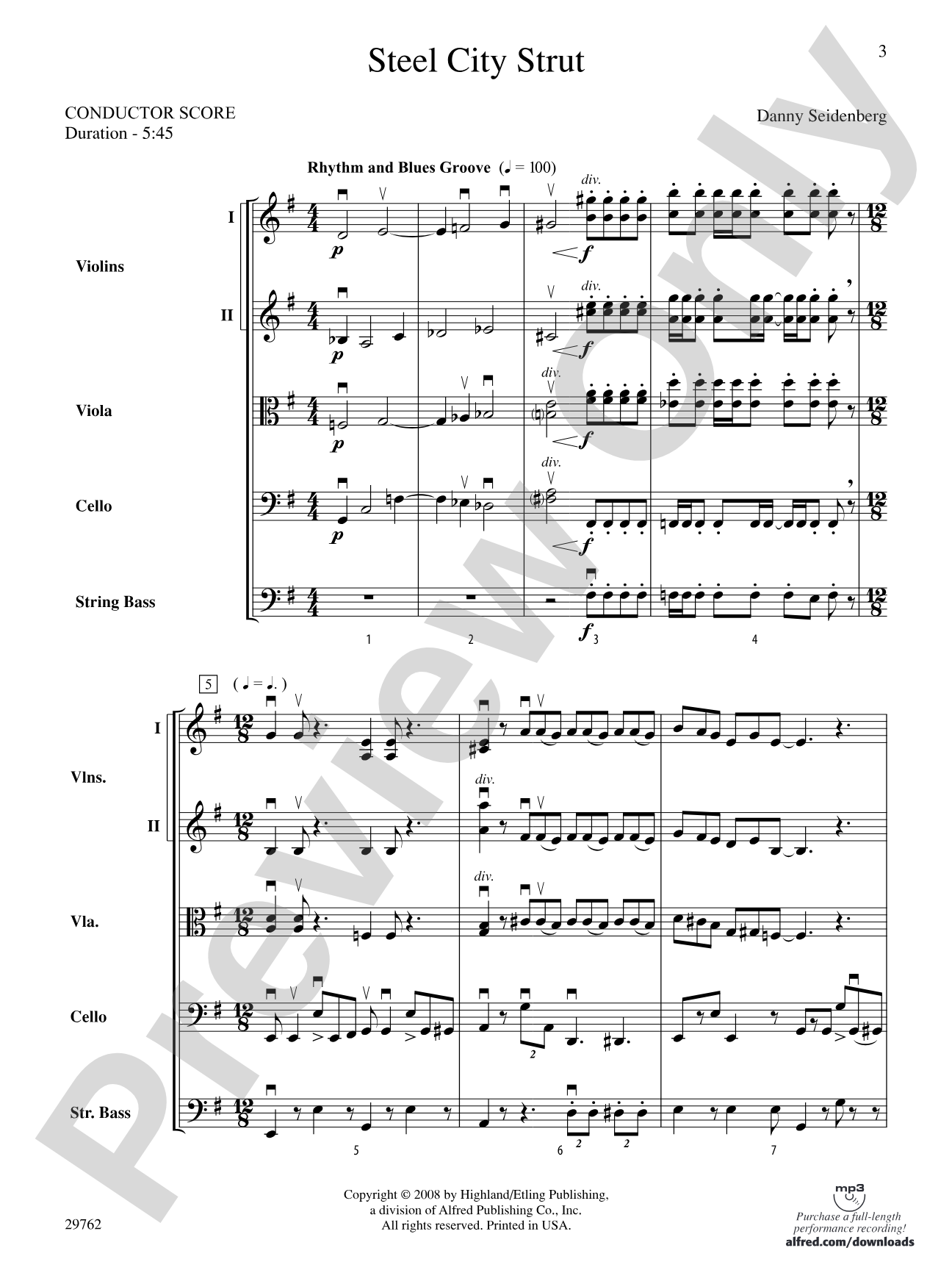 Steel City Strut: String Orchestra Conductor Score & Parts
