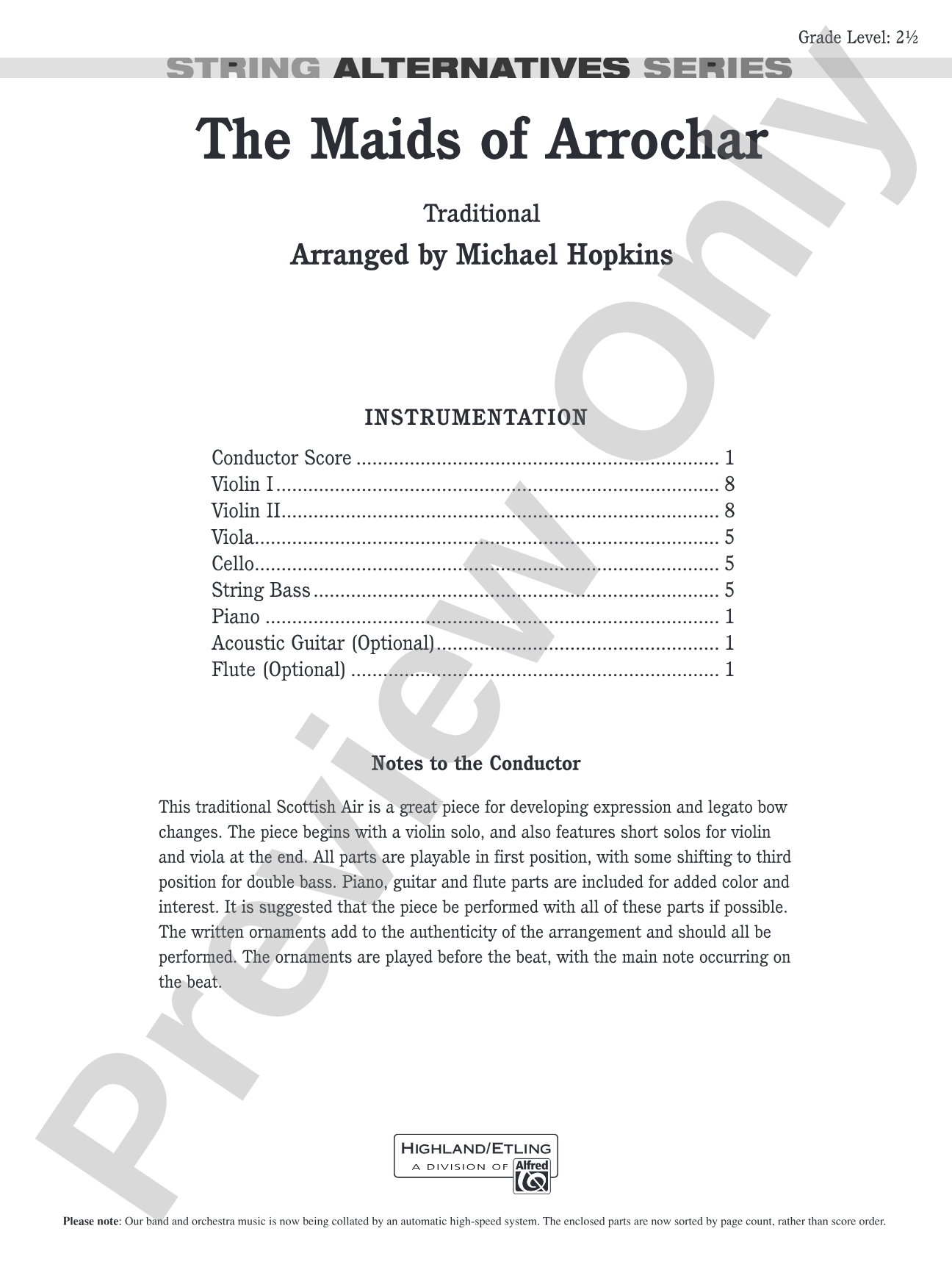 The Maids of Arrochar: String Orchestra Conductor Score & Parts