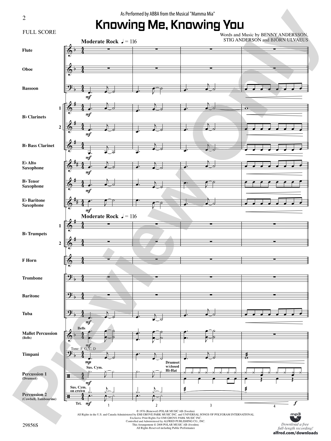 Knowing Me, Knowing You (As performed by ABBA from the musical Mamma Mia): Score