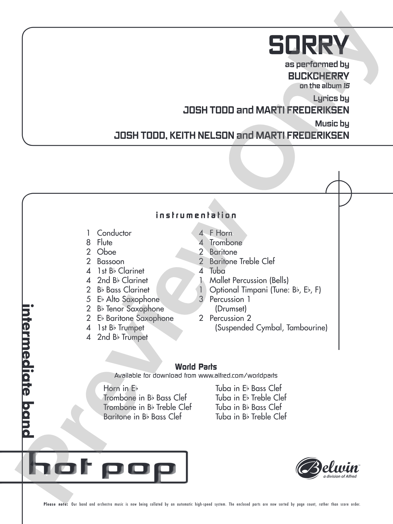 Sorry: Concert Band Conductor Score & Parts