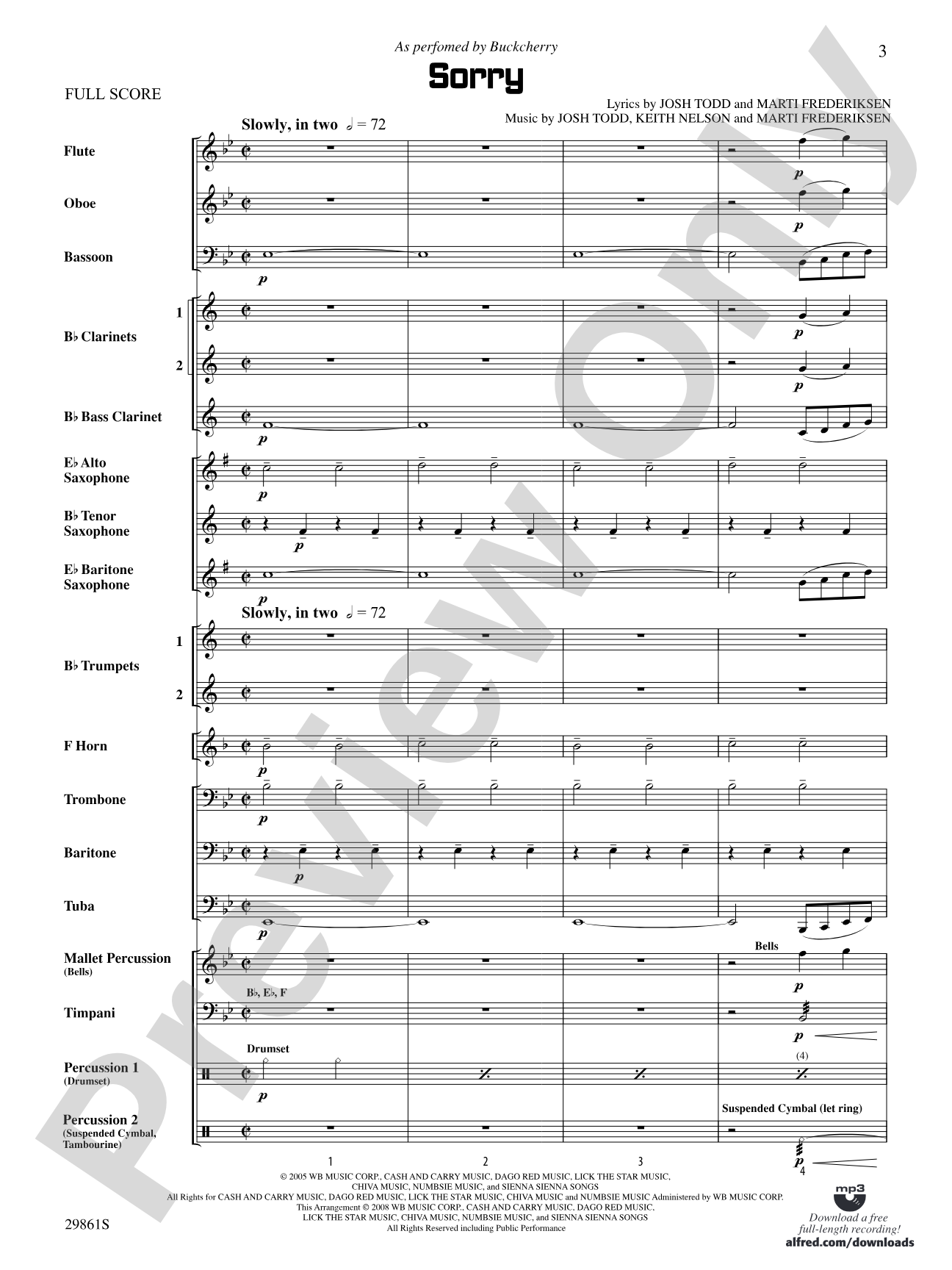 Sorry: Concert Band Conductor Score & Parts
