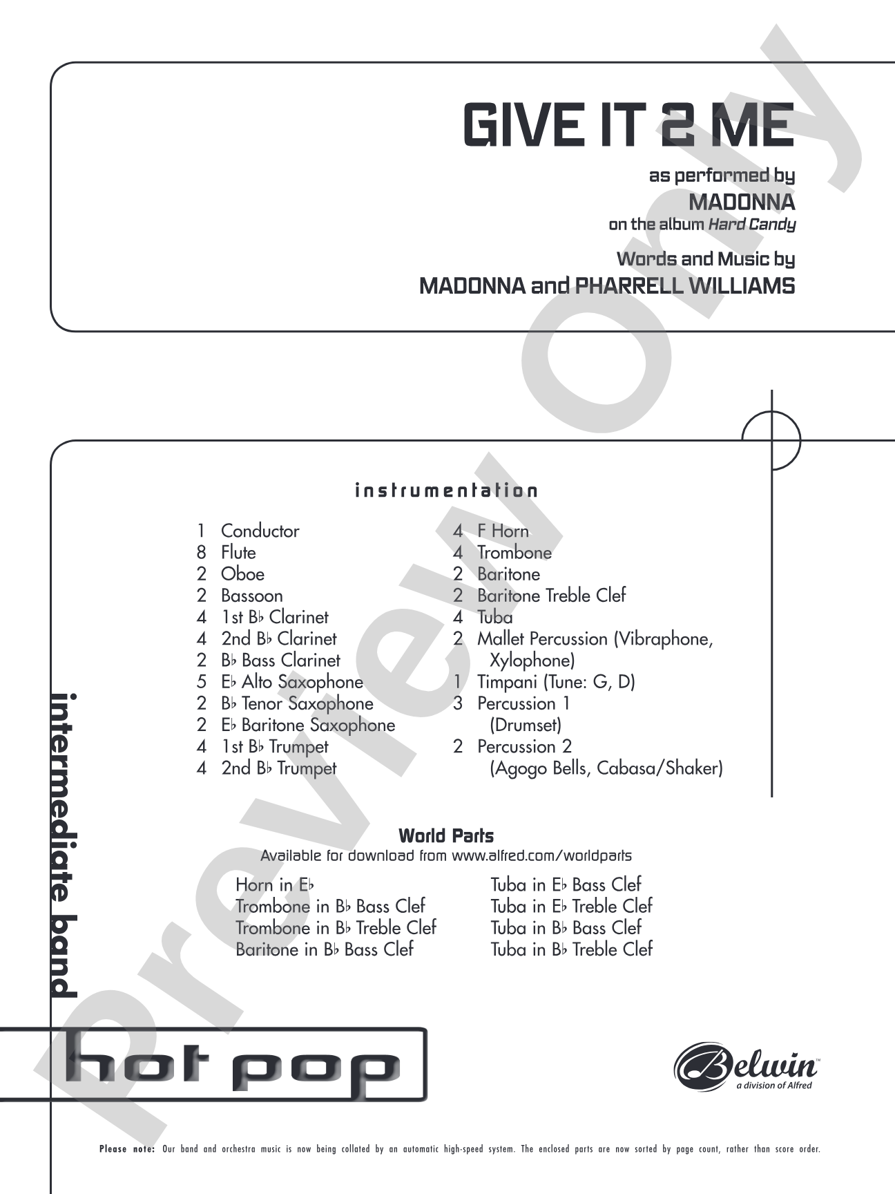 Give It 2 Me: Concert Band Conductor Score & Parts
