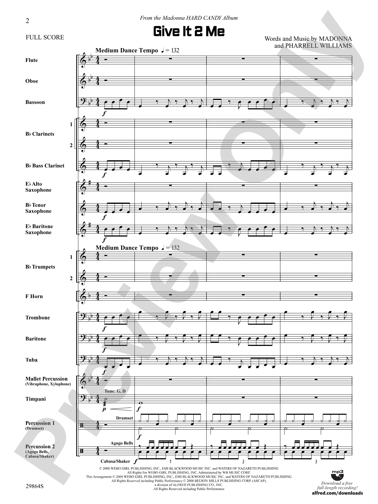 Give It 2 Me: Concert Band Conductor Score & Parts