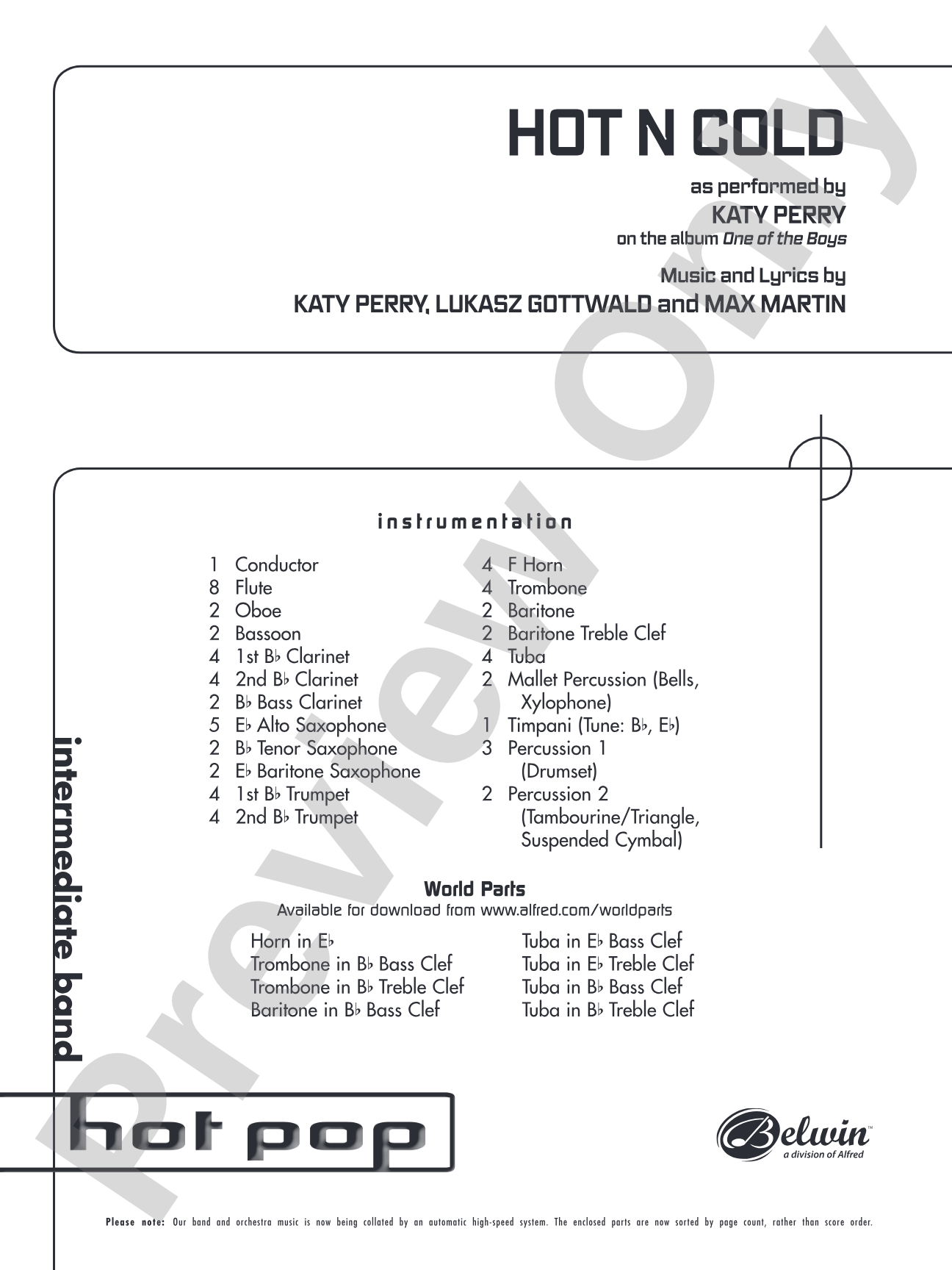 Hot N Cold: Concert Band Conductor Score & Parts