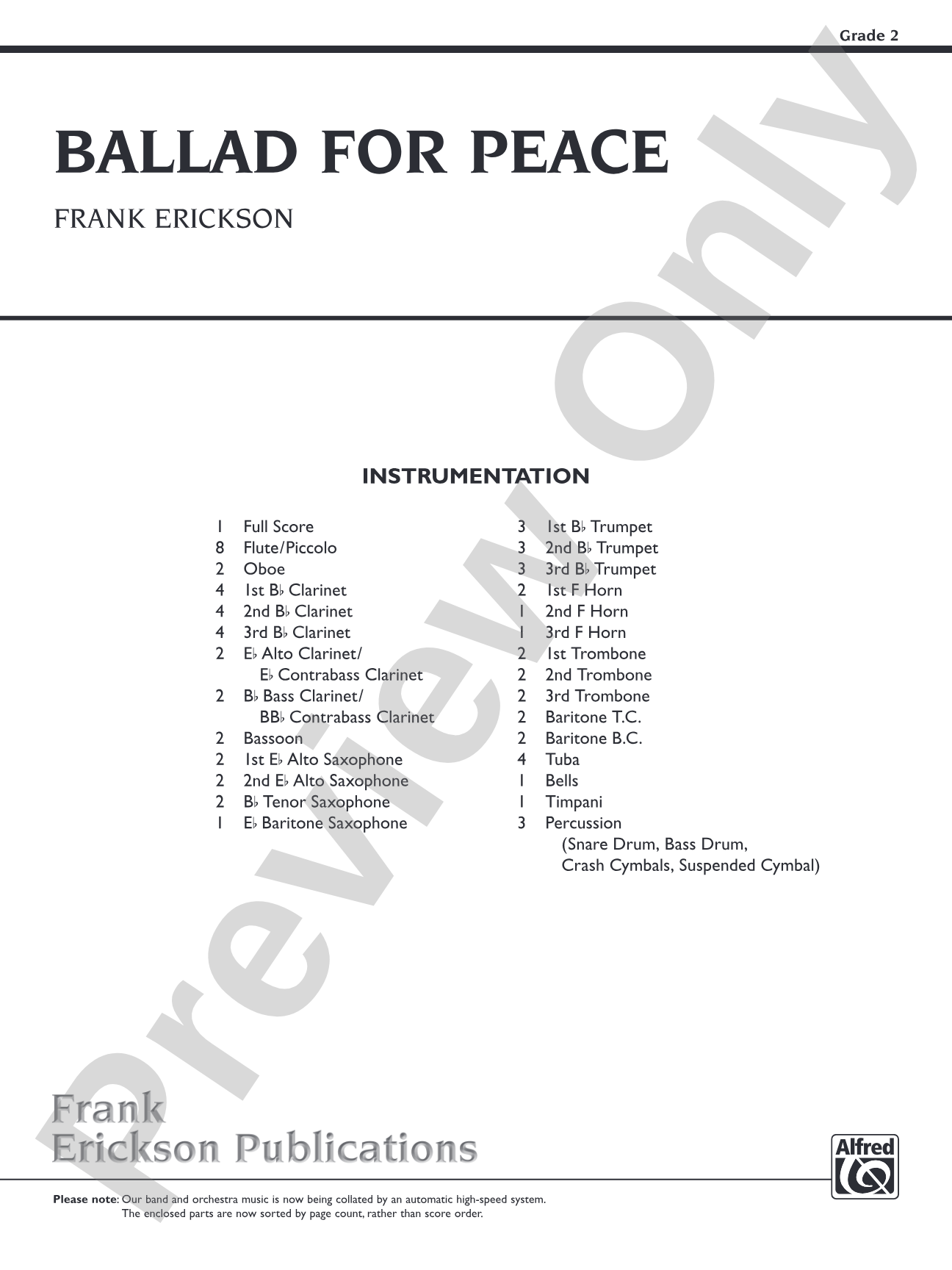 Ballad for Peace: Concert Band Conductor Score & Parts