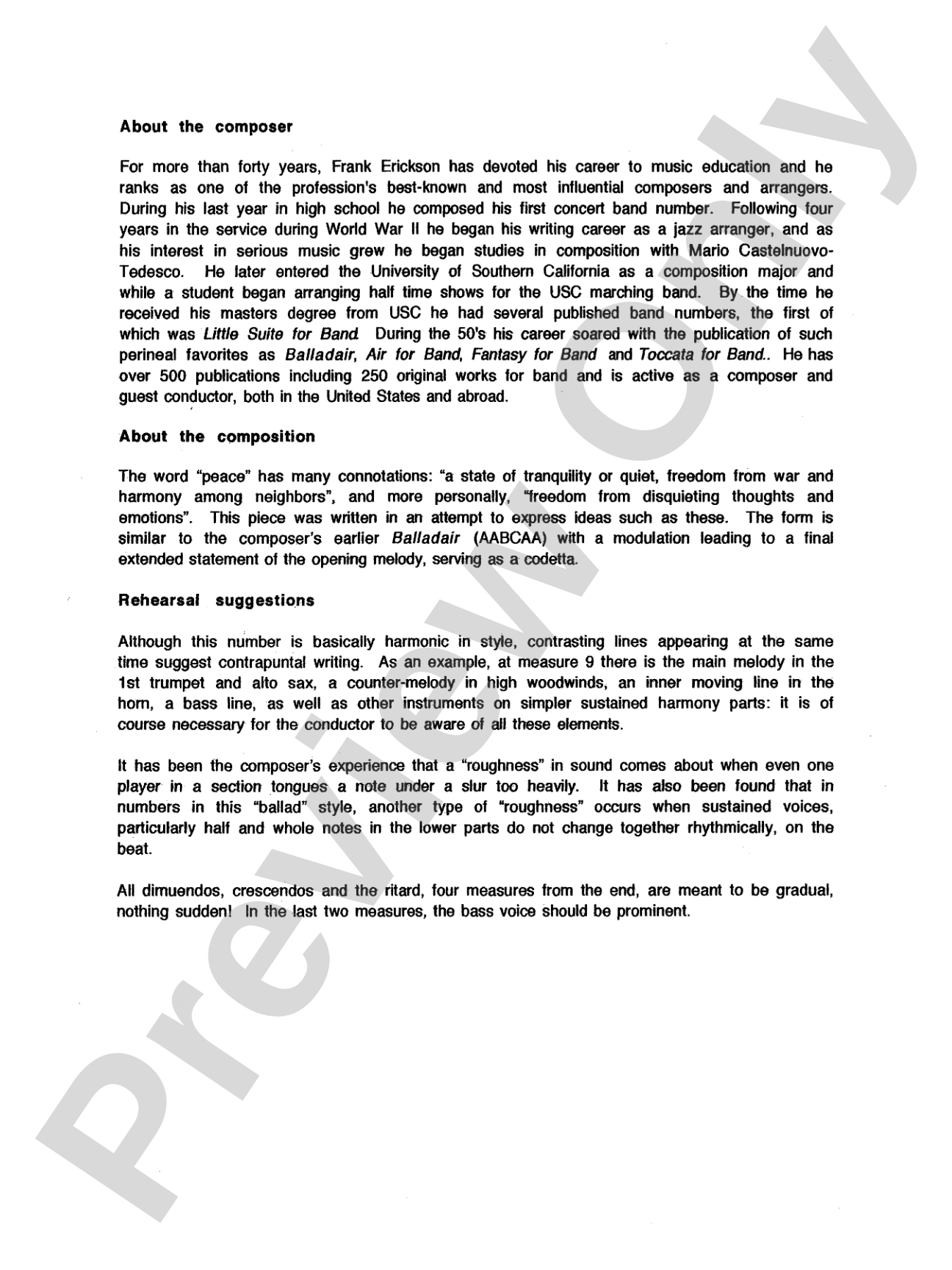 Ballad for Peace: Concert Band Conductor Score & Parts