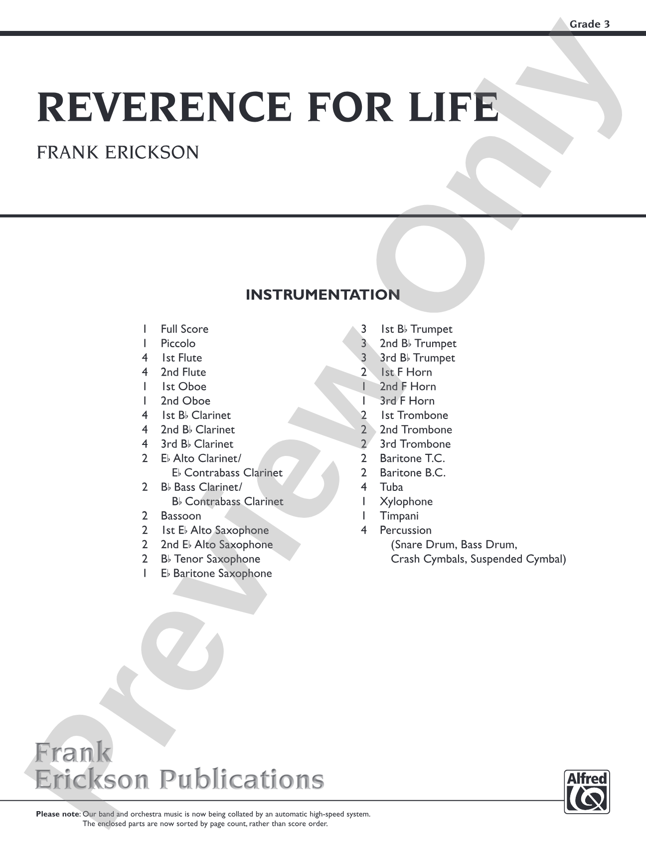 Reverence for Life: Concert Band Conductor Score & Parts
