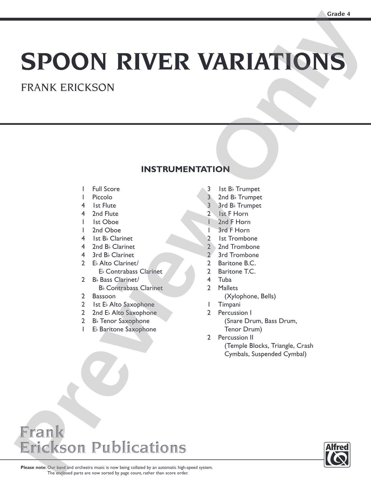 Spoon River Variations: Concert Band Conductor Score & Parts