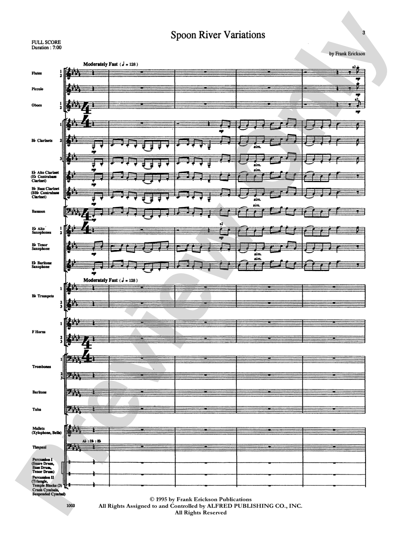 Spoon River Variations: Concert Band Conductor Score & Parts