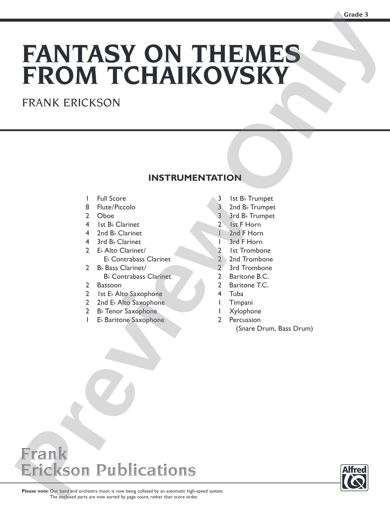 Fantasy on Themes from Tchaikovsky: Concert Band Conductor Score & Parts