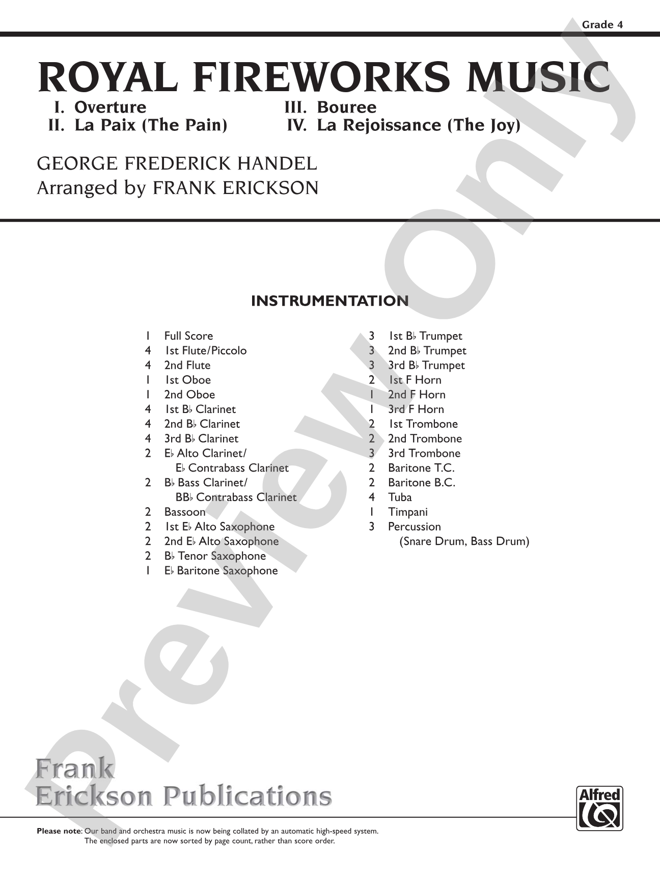 Royal Fireworks Music: Concert Band Conductor Score & Parts