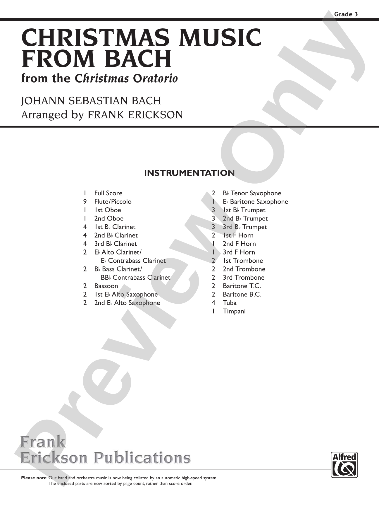 Christmas Music from Bach: Concert Band Conductor Score & Parts