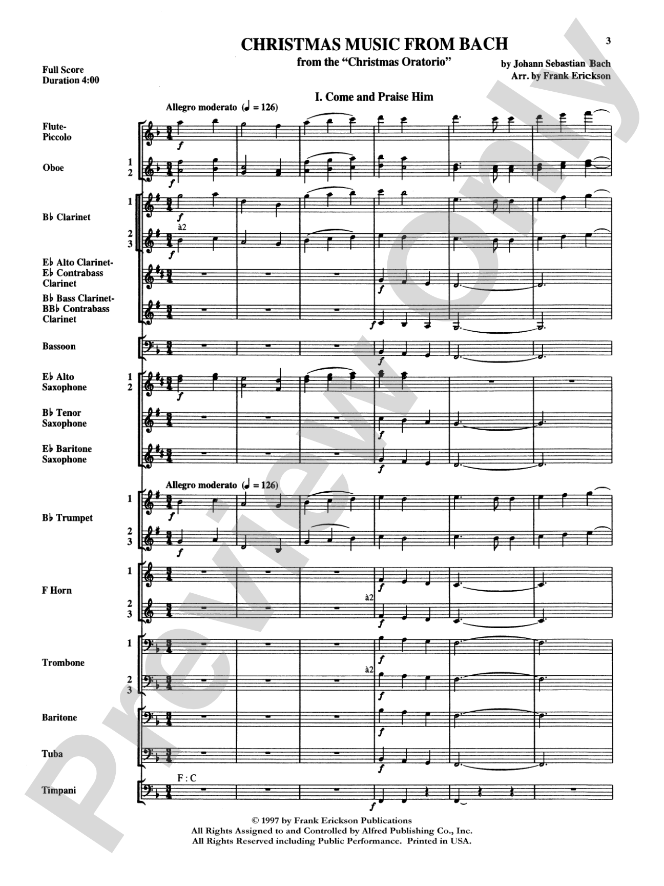 Christmas Music from Bach: Concert Band Conductor Score & Parts