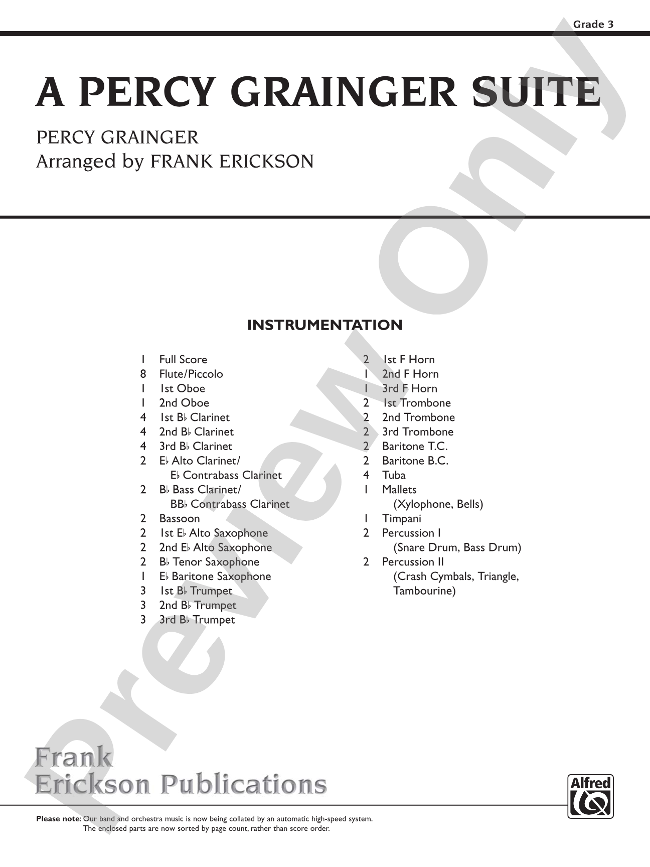 A Percy Grainger Suite: Concert Band Conductor Score & Parts