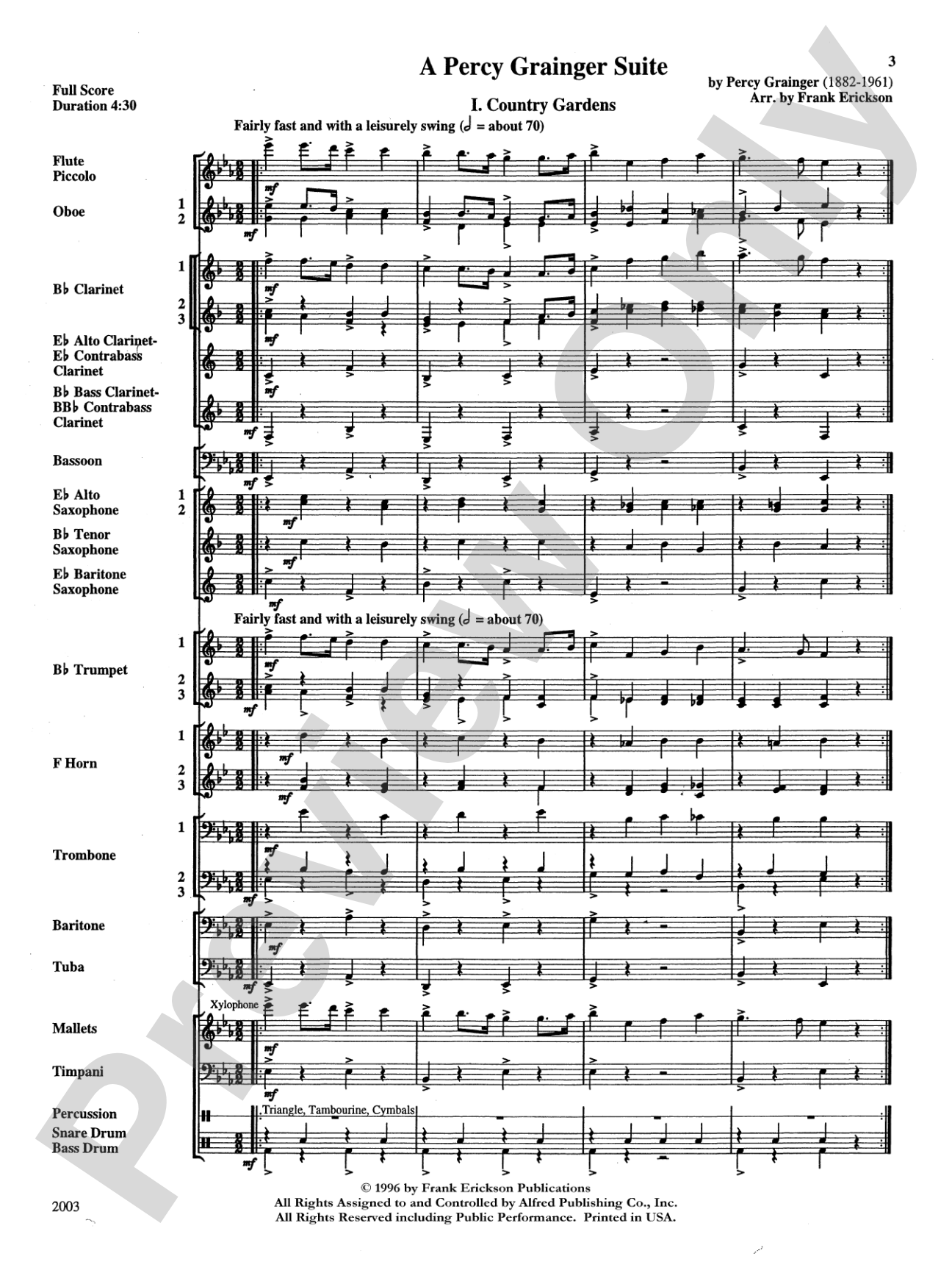 A Percy Grainger Suite: Concert Band Conductor Score & Parts