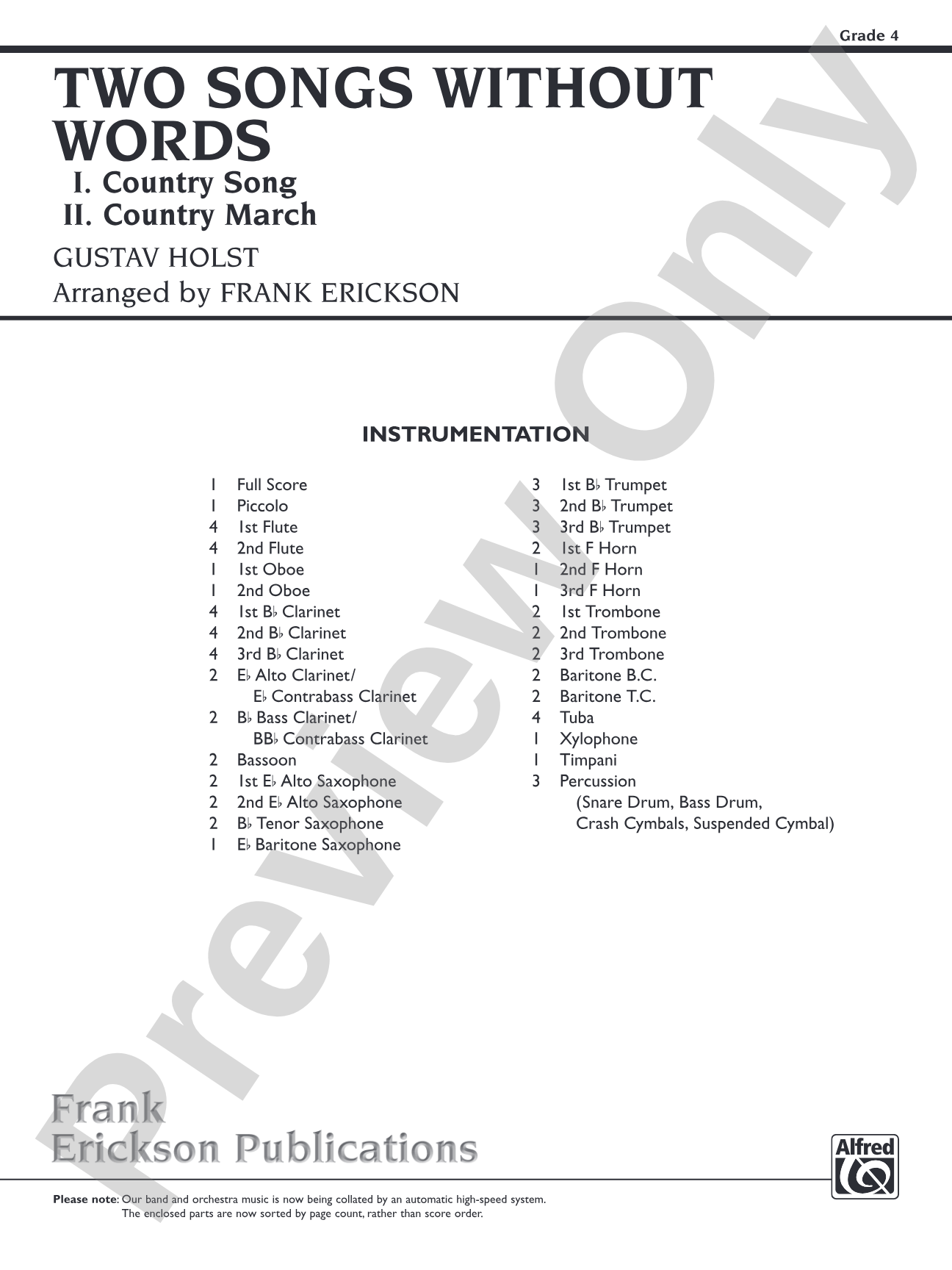 Two Songs Without Words: Concert Band Conductor Score & Parts