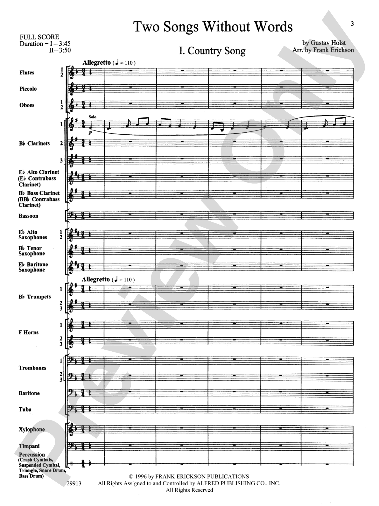 Two Songs Without Words: Concert Band Conductor Score & Parts