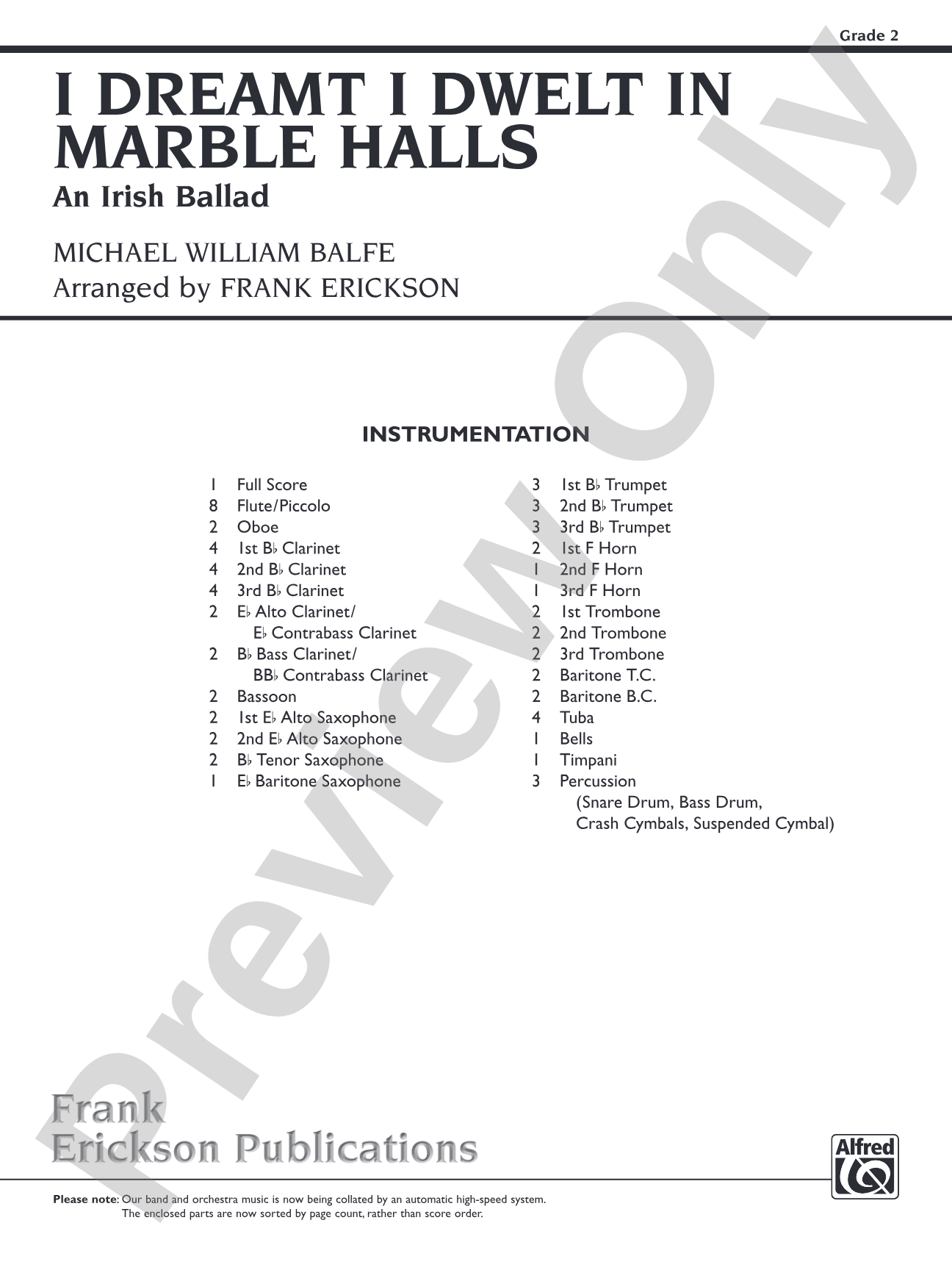 I Dreamt I Dwelt in Marble Halls: Concert Band Conductor Score & Parts
