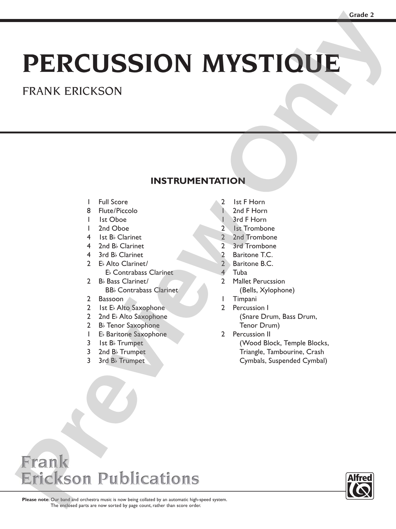 Percussion Mystique: Concert Band Conductor Score & Parts