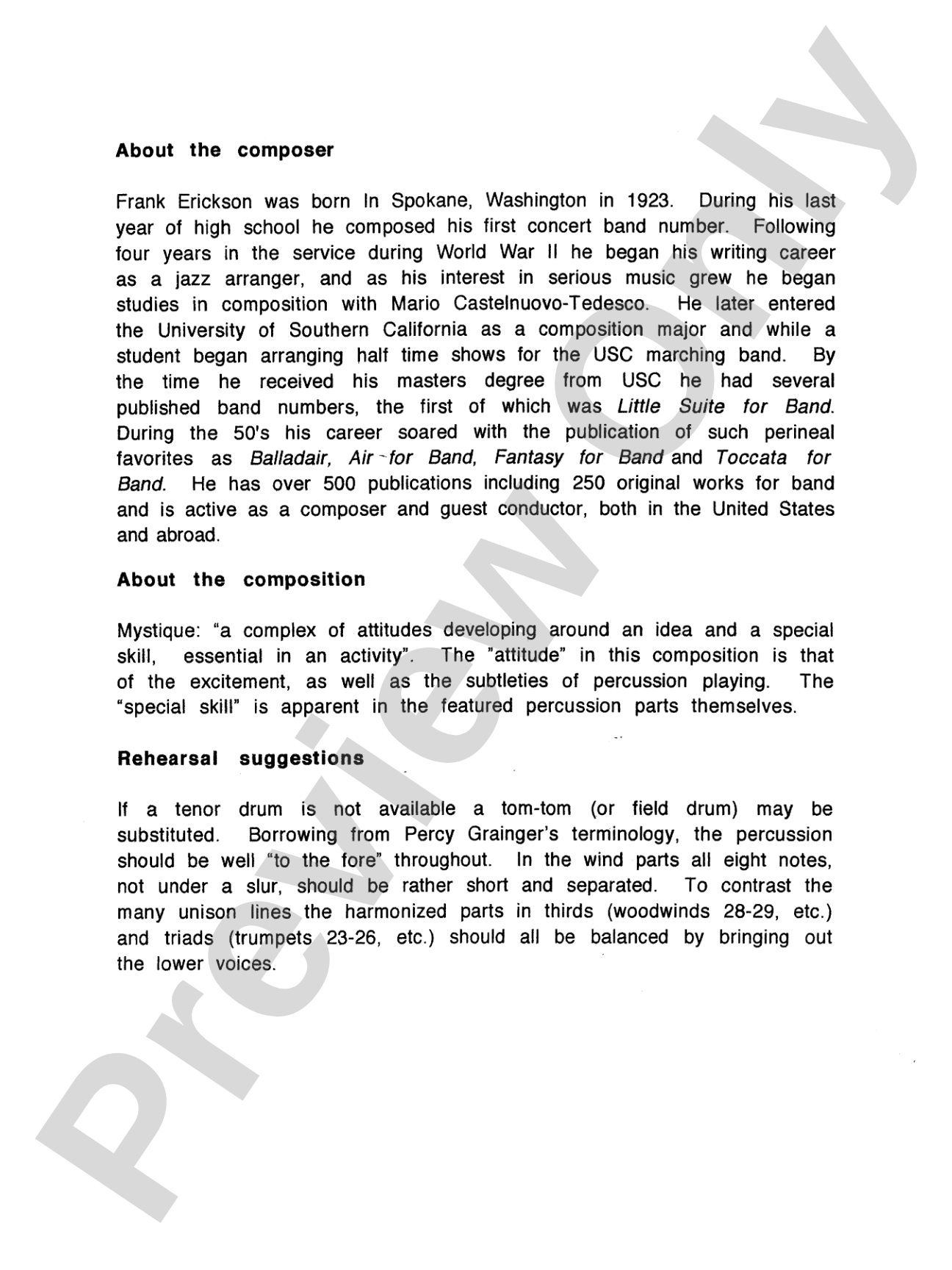 Percussion Mystique: Concert Band Conductor Score & Parts