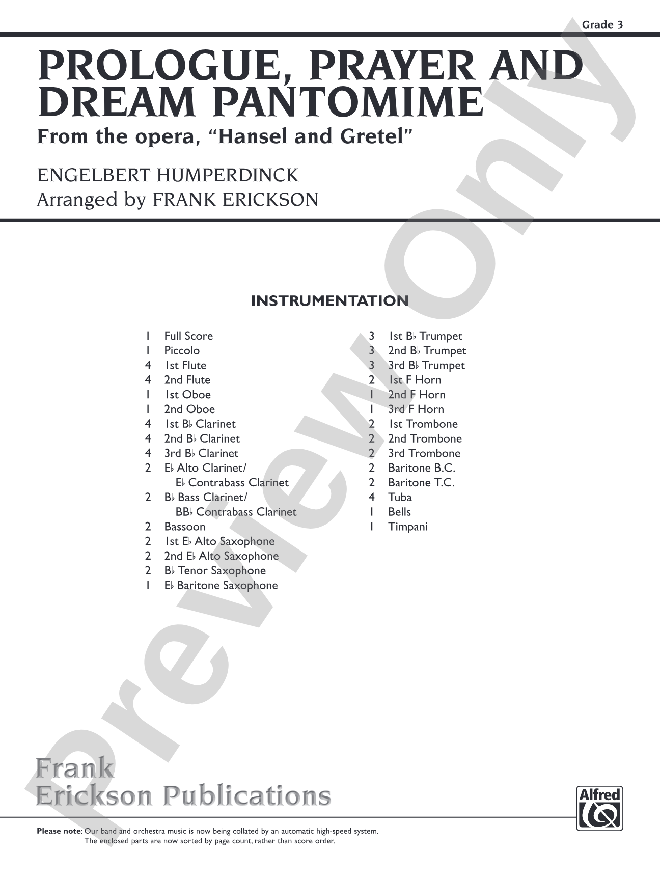 Prologue Prayer and Dream Pantomime (from the opera Hansel and Gretel): Concert Band Conductor Score & Parts