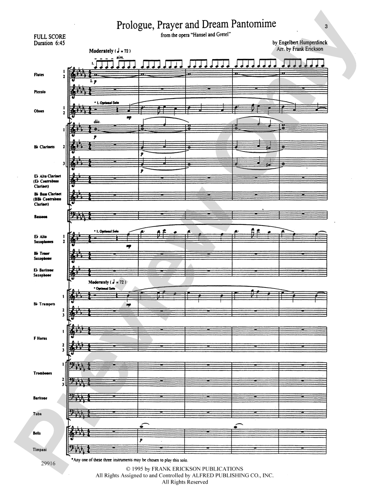 Prologue Prayer and Dream Pantomime (from the opera Hansel and Gretel): Concert Band Conductor Score & Parts