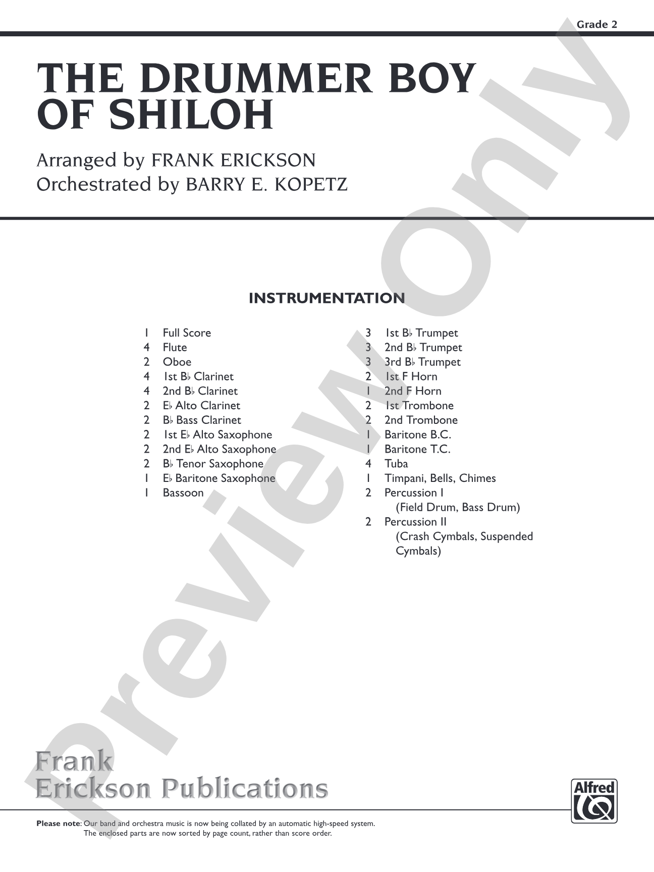 The Drummer Boy of Shiloh: Concert Band Conductor Score & Parts
