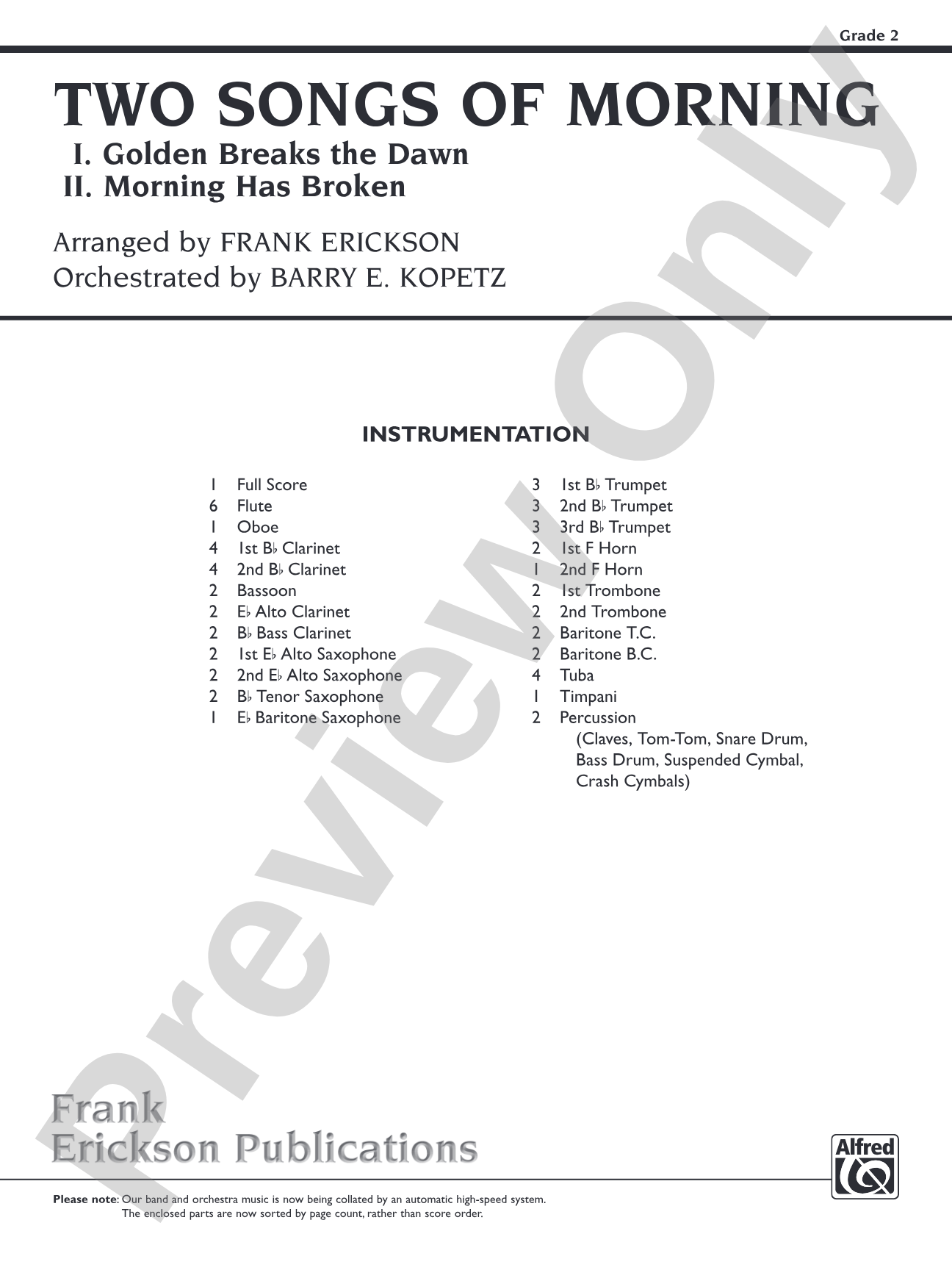 Two Songs of Morning: Concert Band Conductor Score & Parts