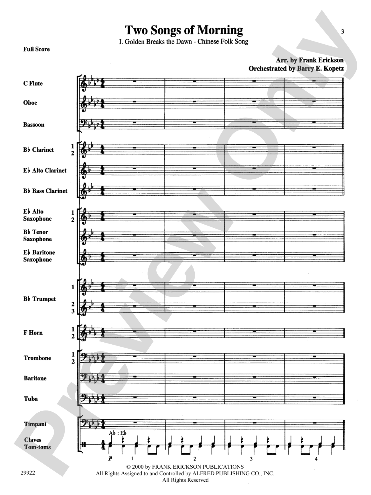 Two Songs of Morning: Concert Band Conductor Score & Parts