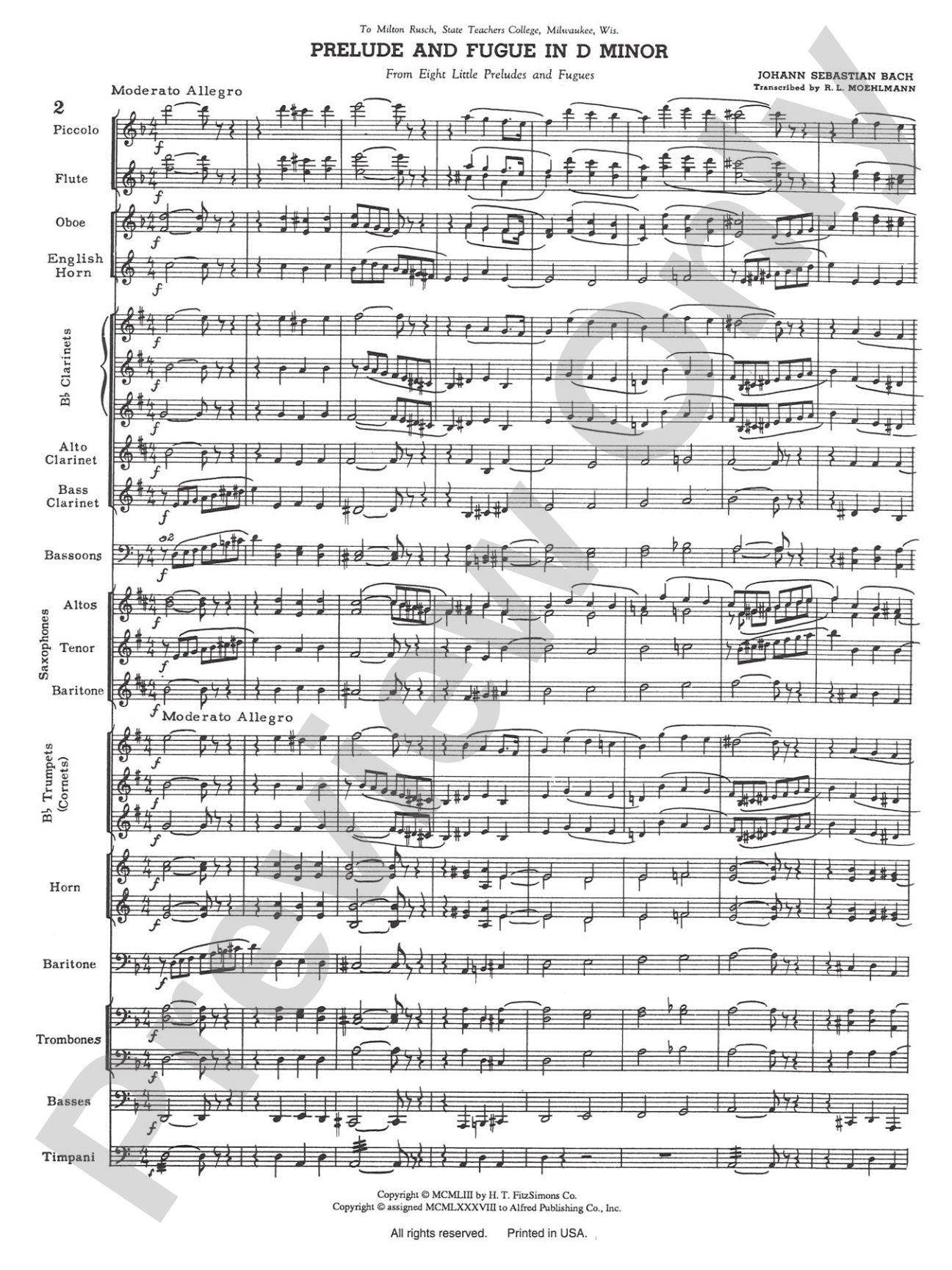 Prelude and Fugue in D minor: Concert Band Conductor Score & Parts