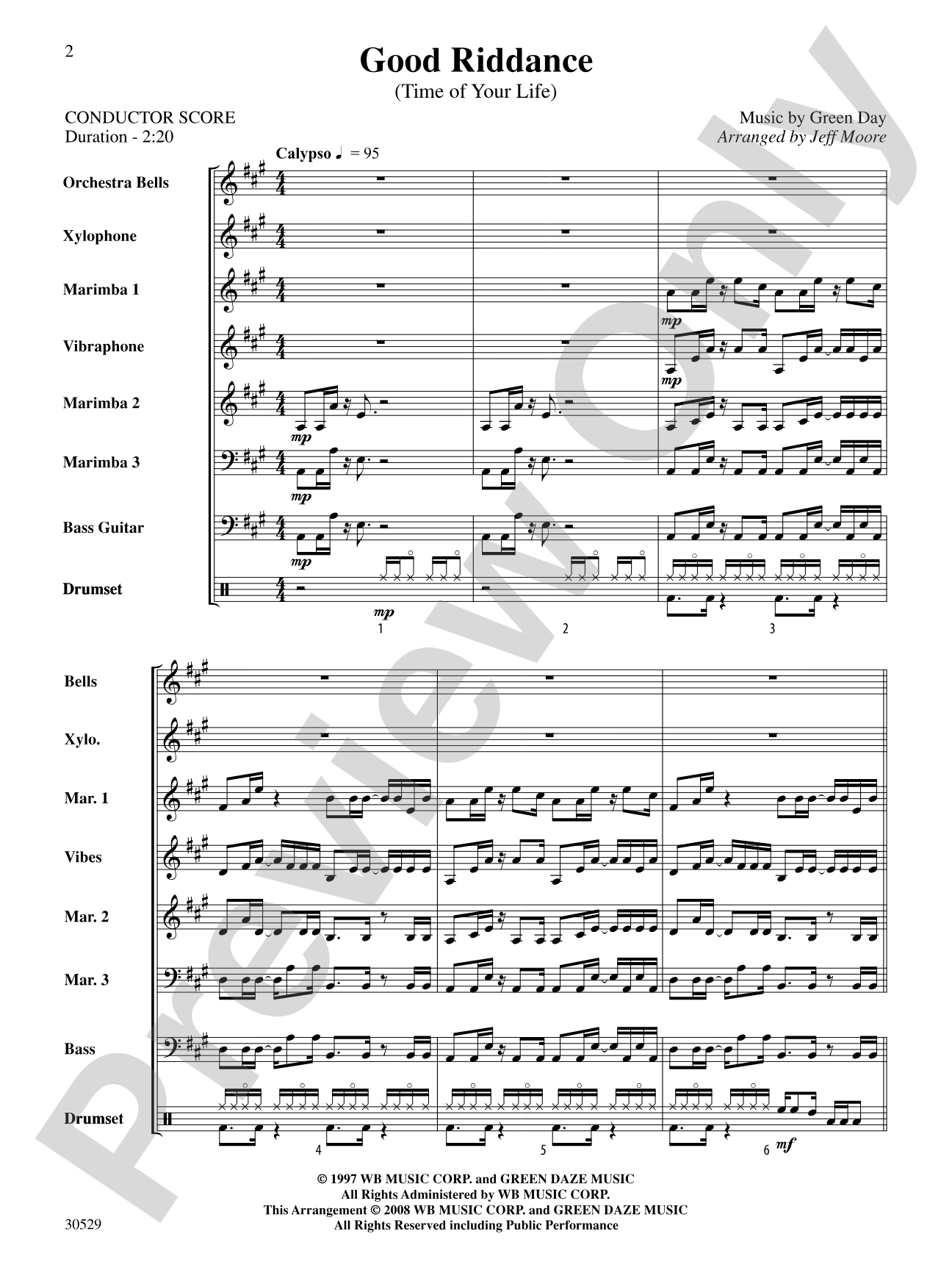 Good Riddance (Time of Your Life): Percussion Ensemble Conductor Score & Parts