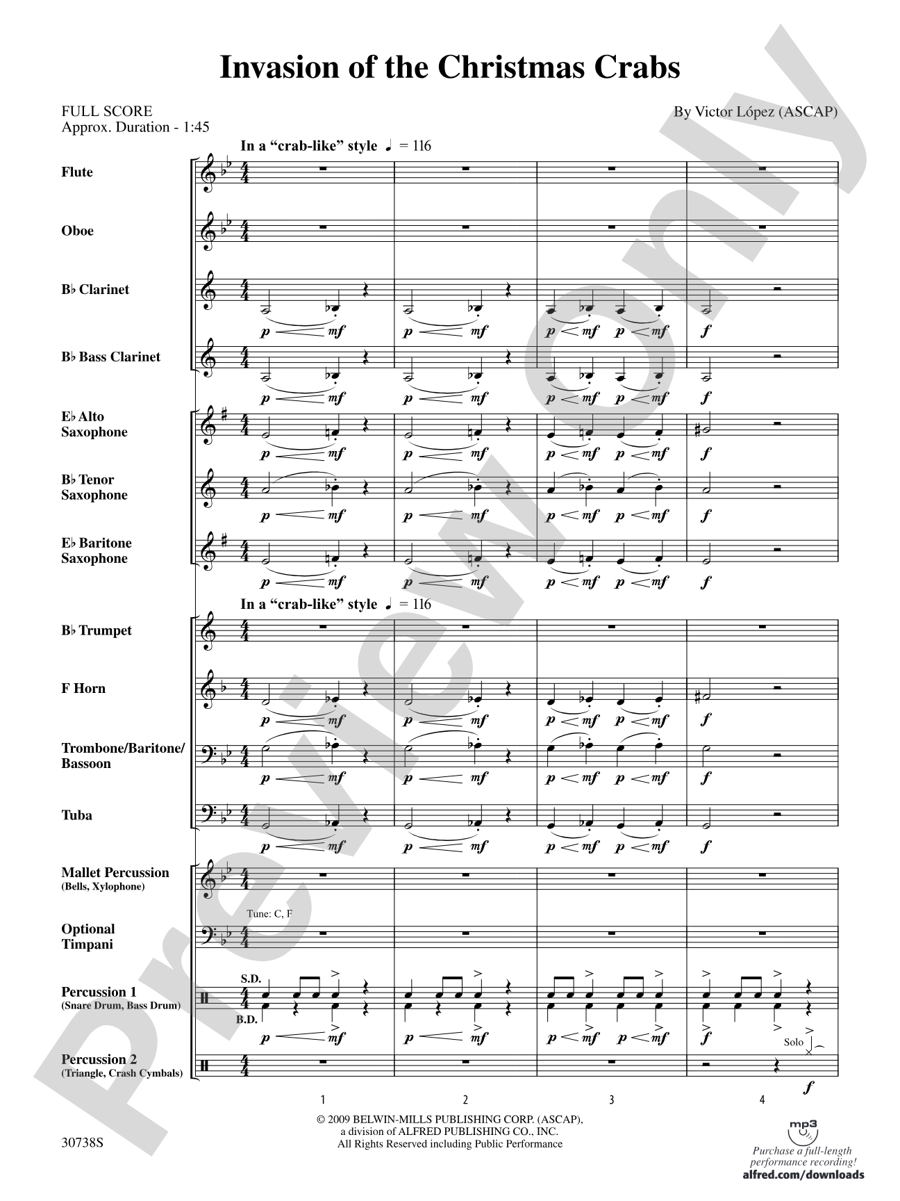 Invasion of the Christmas Crabs: Concert Band Conductor Score & Parts