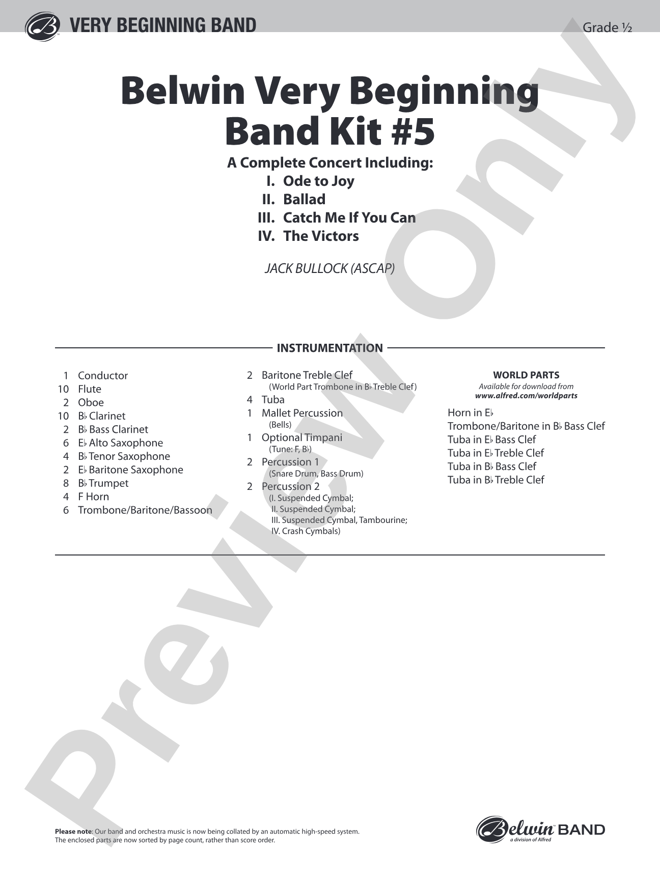 Belwin Very Beginning Band Kit #5: Concert Band Conductor Score & Parts