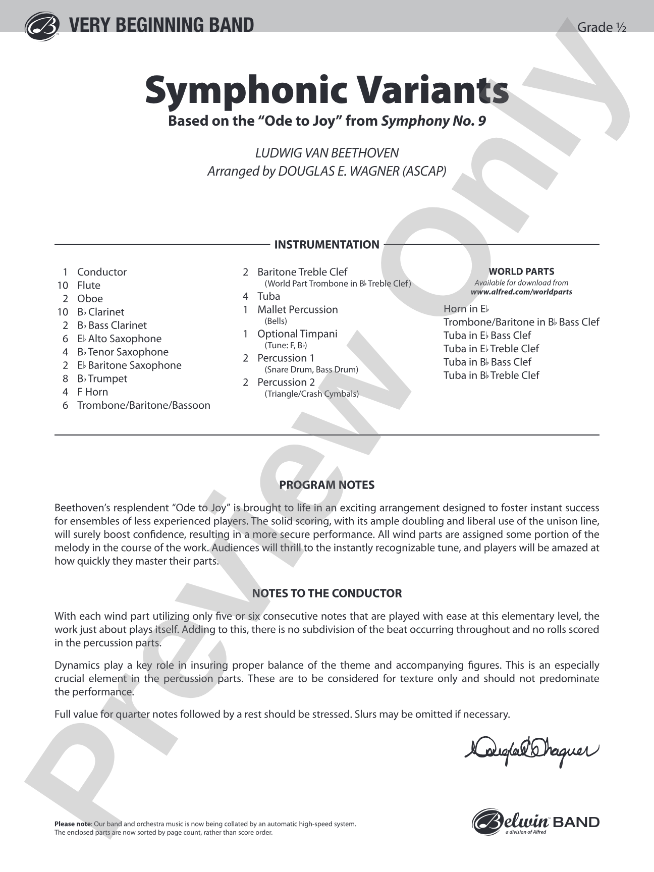 Symphonic Variants (Based on "Ode to Joy" from Symphony No. 9): Concert Band Conductor Score & Parts