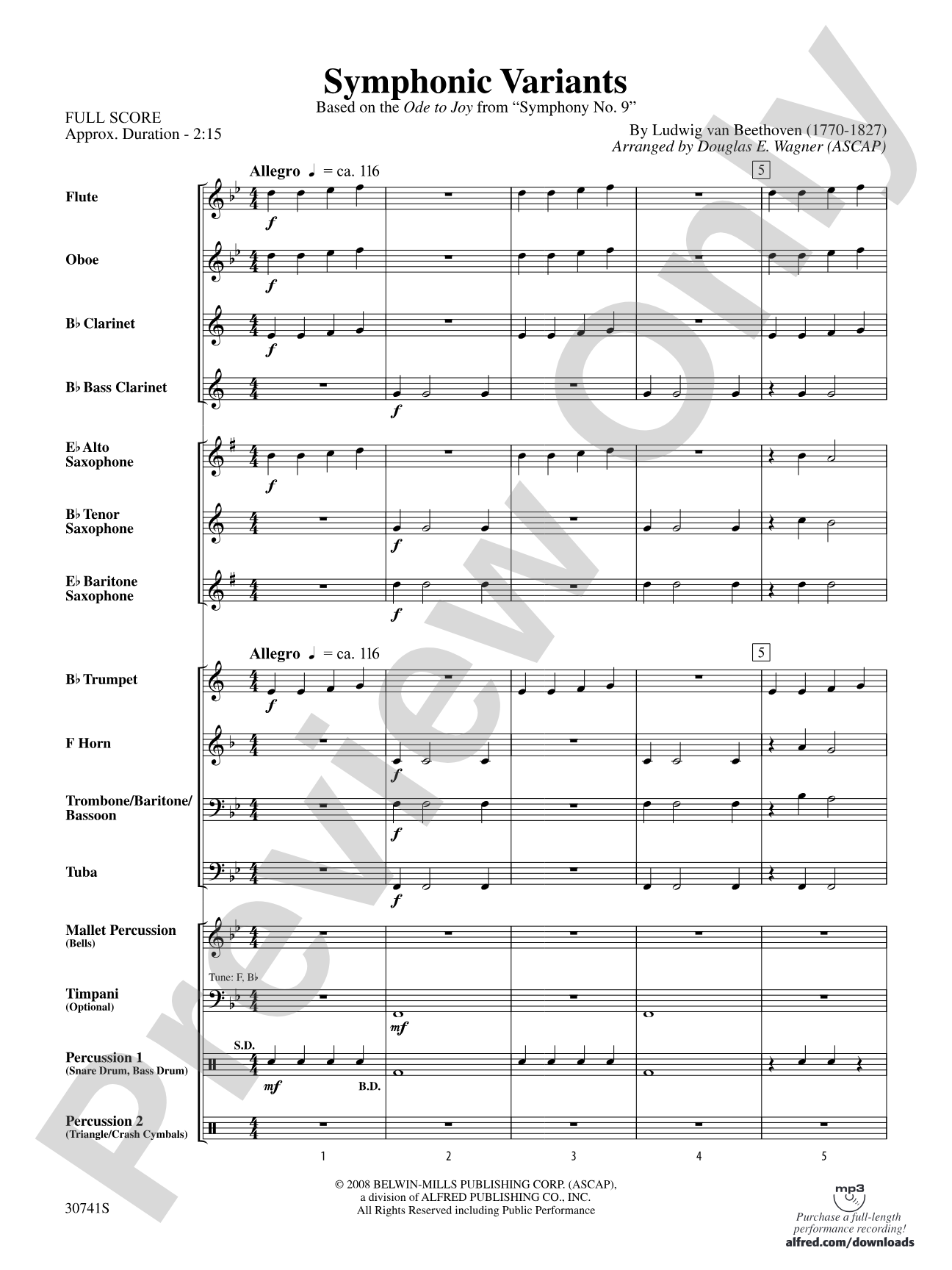 Symphonic Variants (Based on "Ode to Joy" from Symphony No. 9): Concert Band Conductor Score & Parts