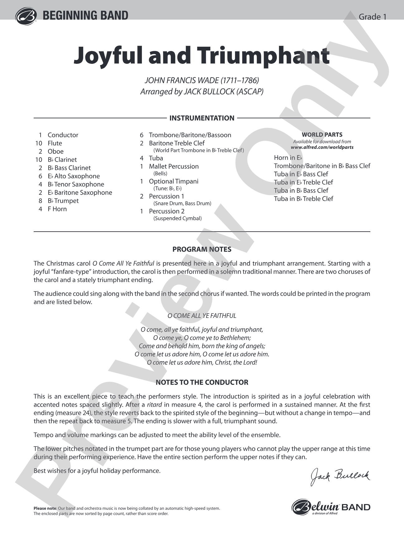 Joyful and Triumphant: Concert Band Conductor Score & Parts