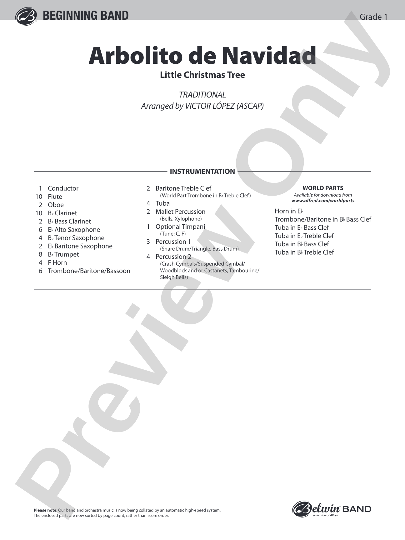 Arbolito de Navidad: Concert Band Conductor Score & Parts