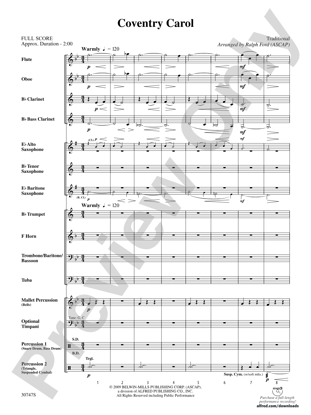 Coventry Carol: Concert Band Conductor Score & Parts
