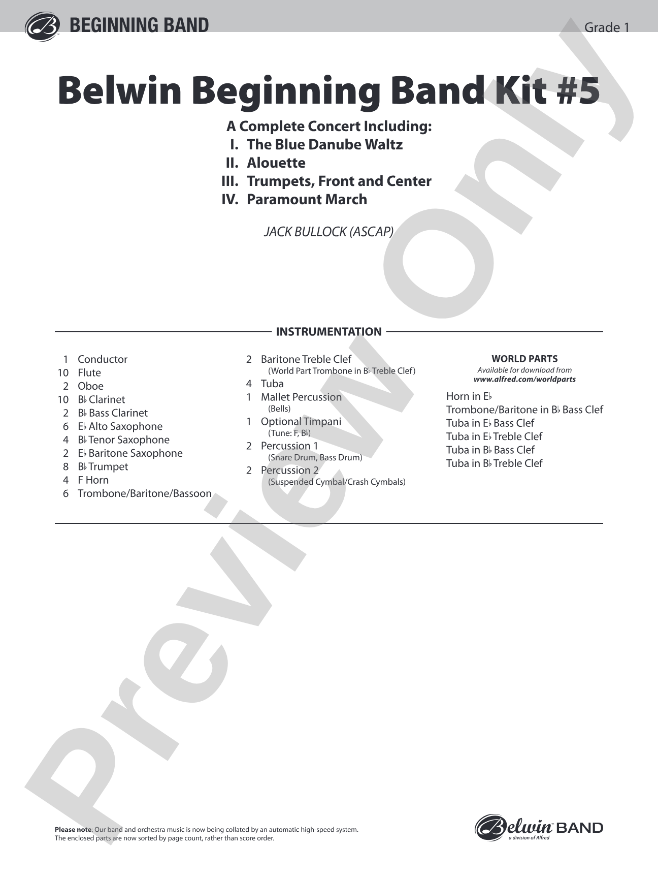 Belwin Beginning Band Kit #5: Concert Band Conductor Score & Parts