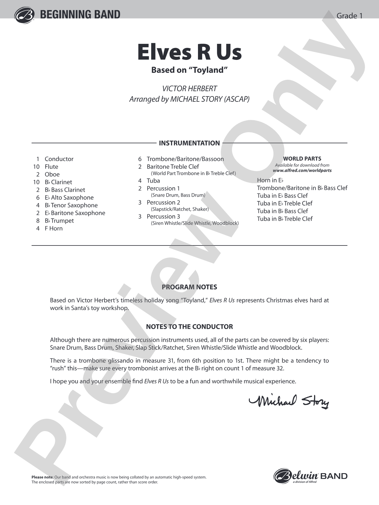 Elves R Us (Based on Toyland): Concert Band Conductor Score & Parts