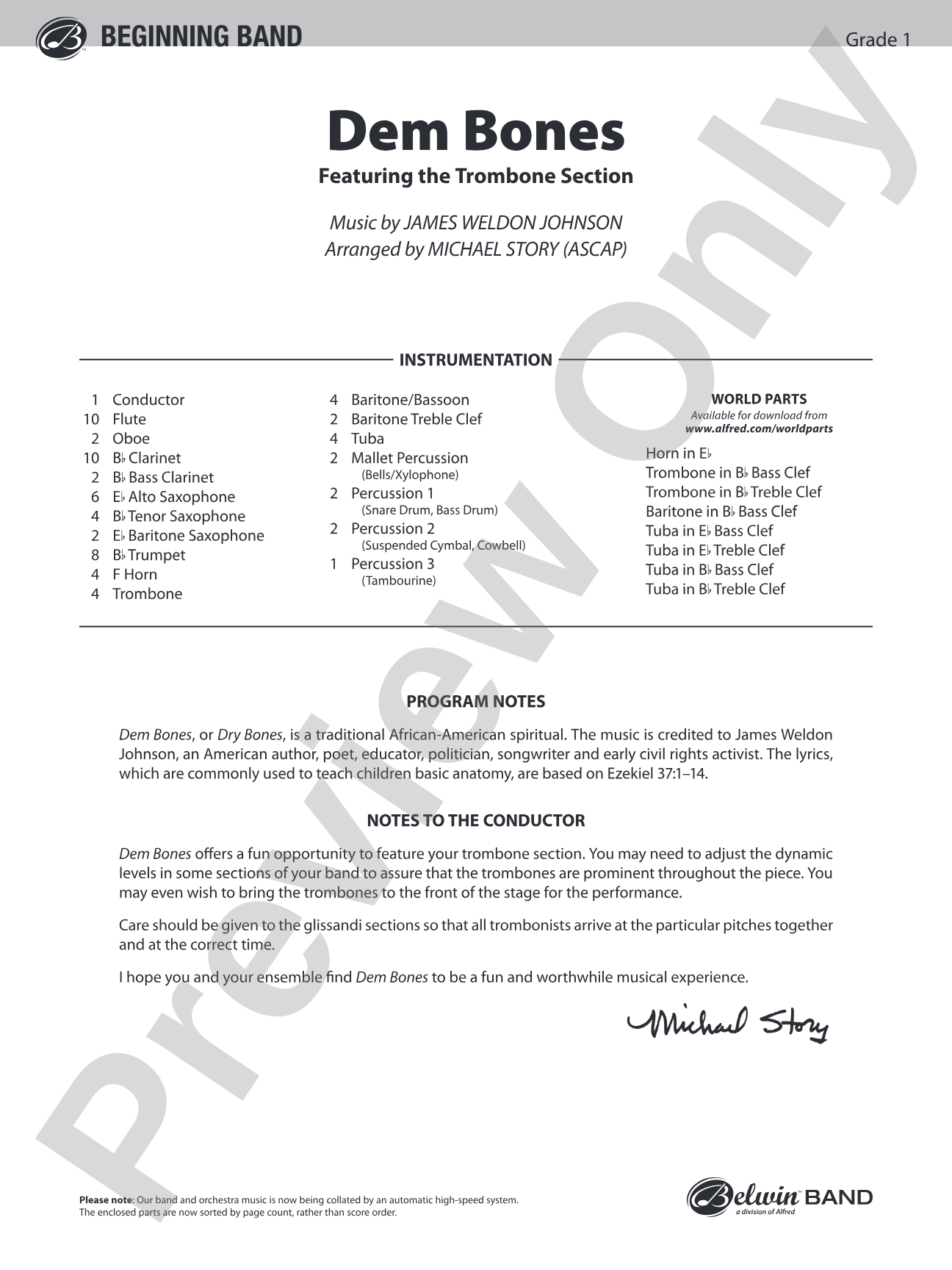 Dem Bones: Concert Band Conductor Score & Parts