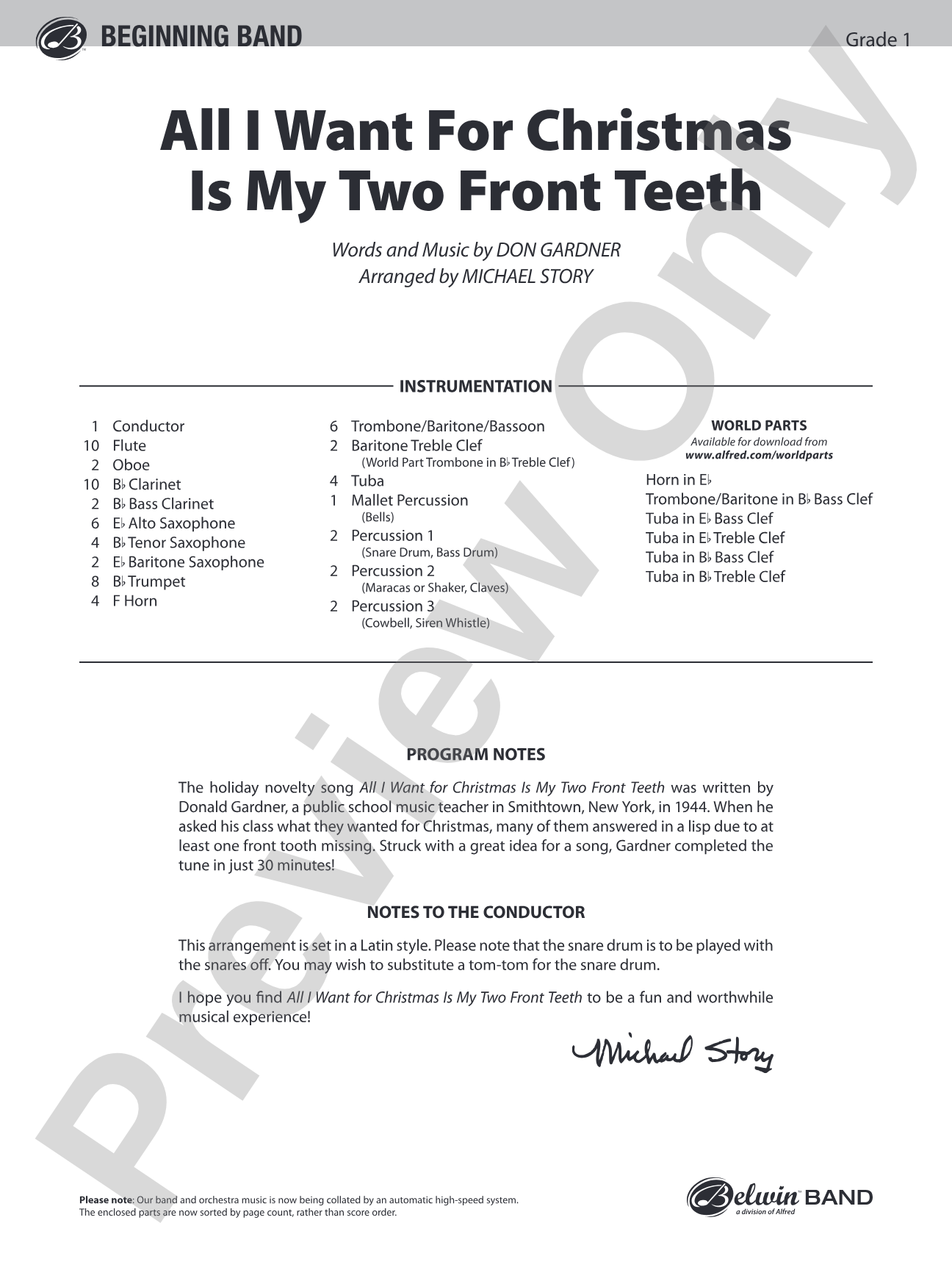 All I Want for Christmas Is My Two Front Teeth: Concert Band Conductor Score & Parts