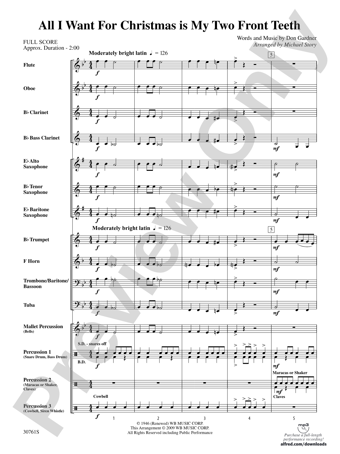 All I Want for Christmas Is My Two Front Teeth: Concert Band Conductor Score & Parts