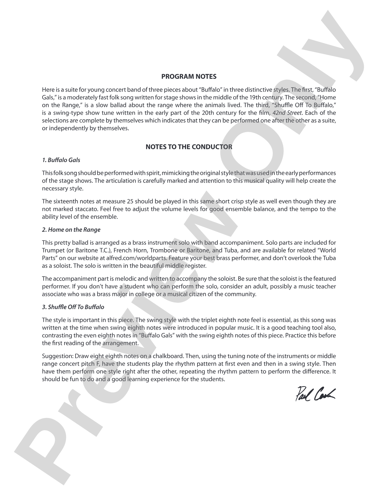 The Buffalo Suite: Concert Band Conductor Score & Parts