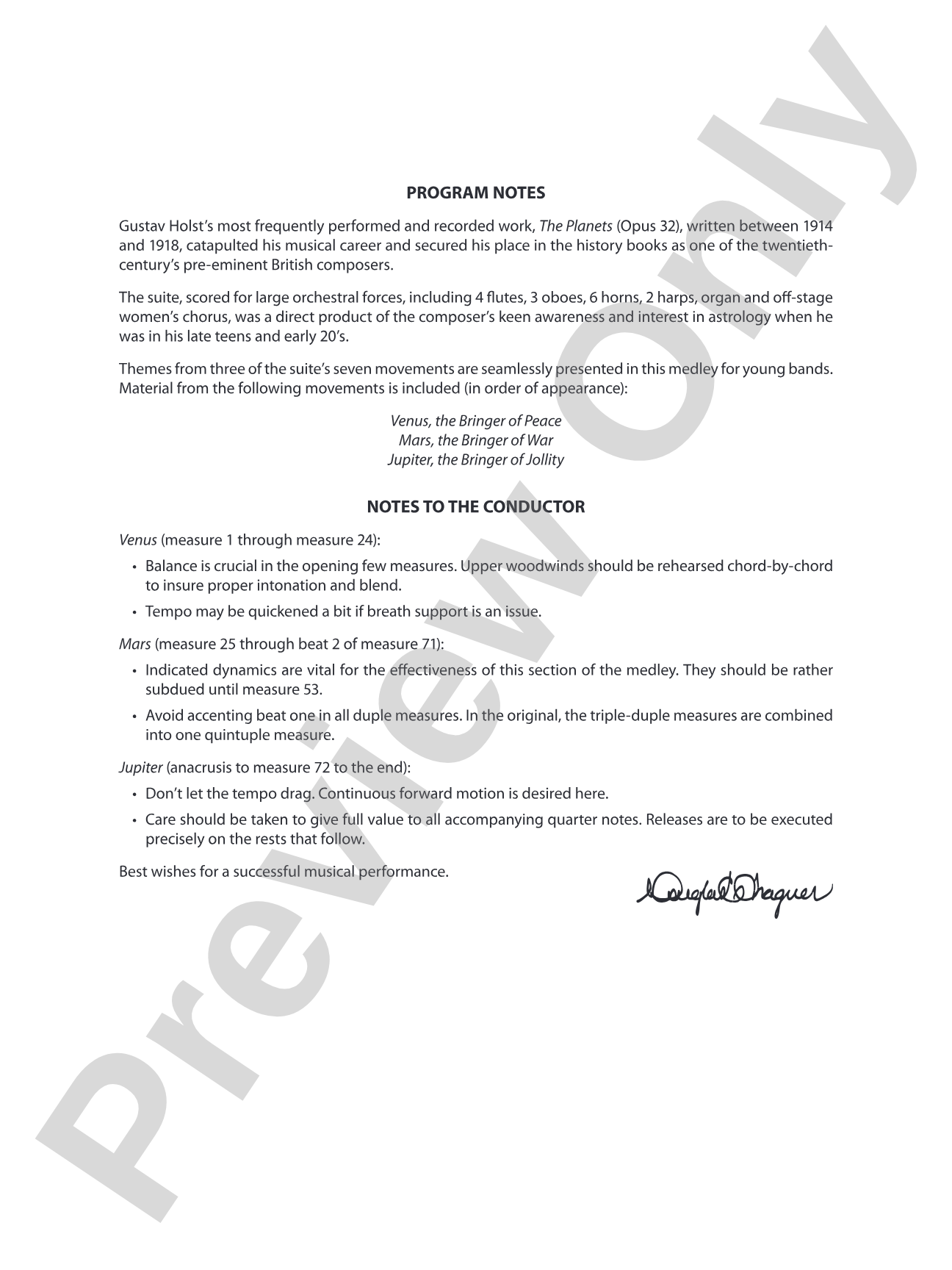 The Planets: Concert Band Conductor Score & Parts