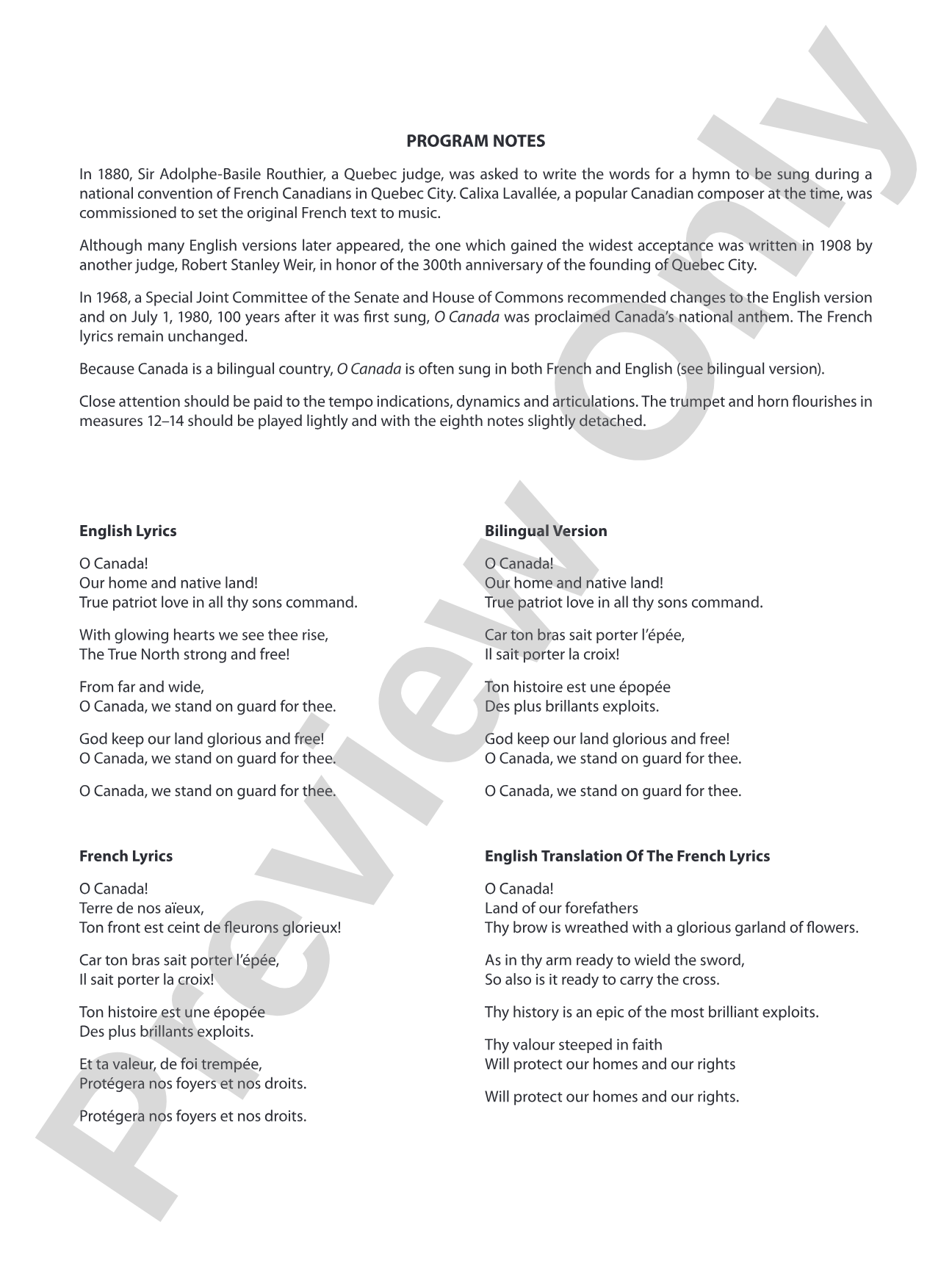 O Canada: Score